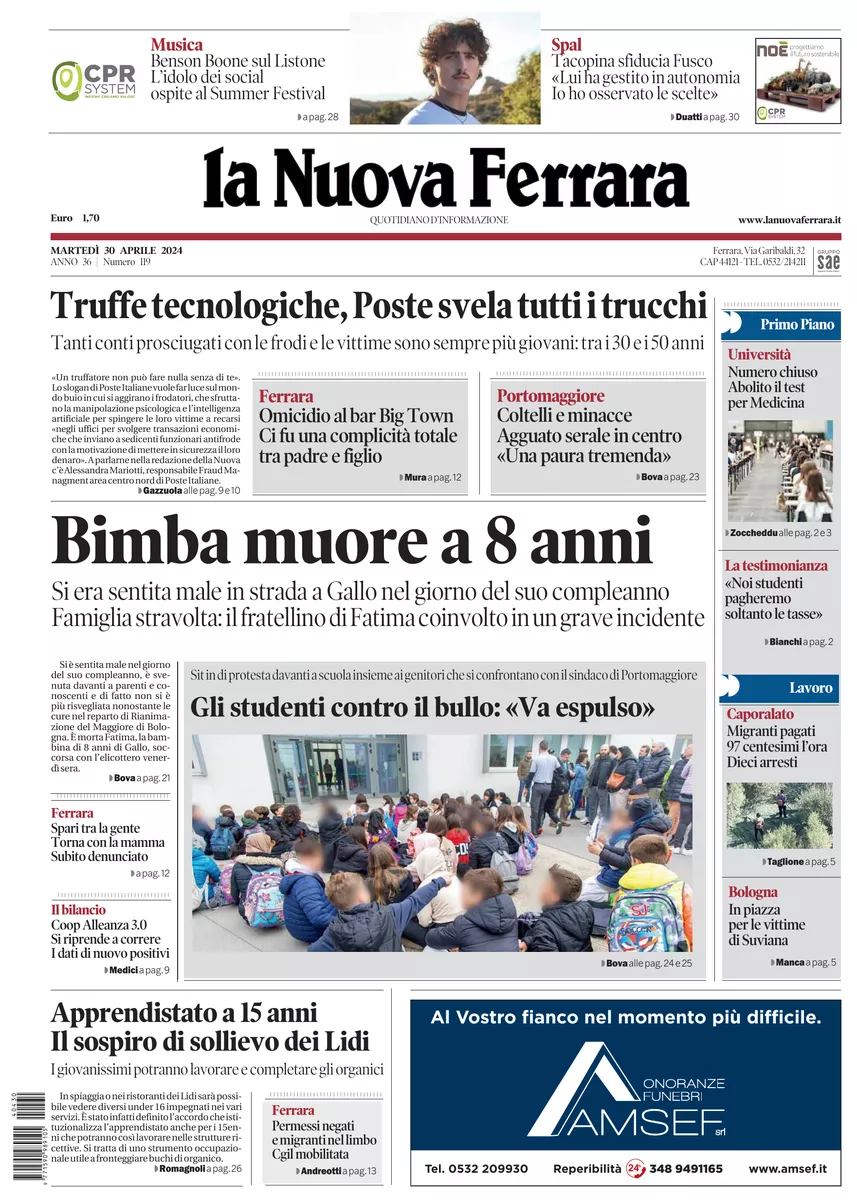 Prima-pagina-nuova ferrara-oggi-edizione-del-2024-04-30